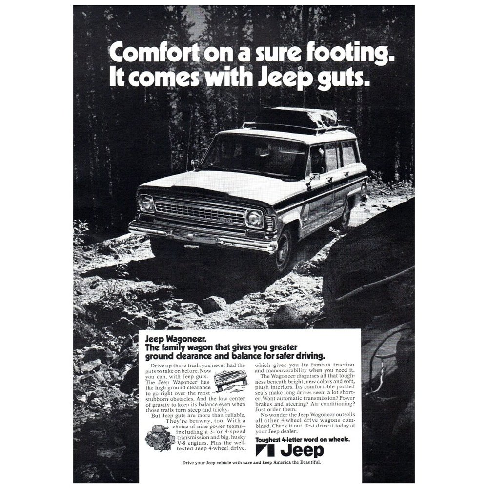 1972 Jeep Wagoneer Comfort On A Sure Footing Vintage Print Ad Forest Off Road